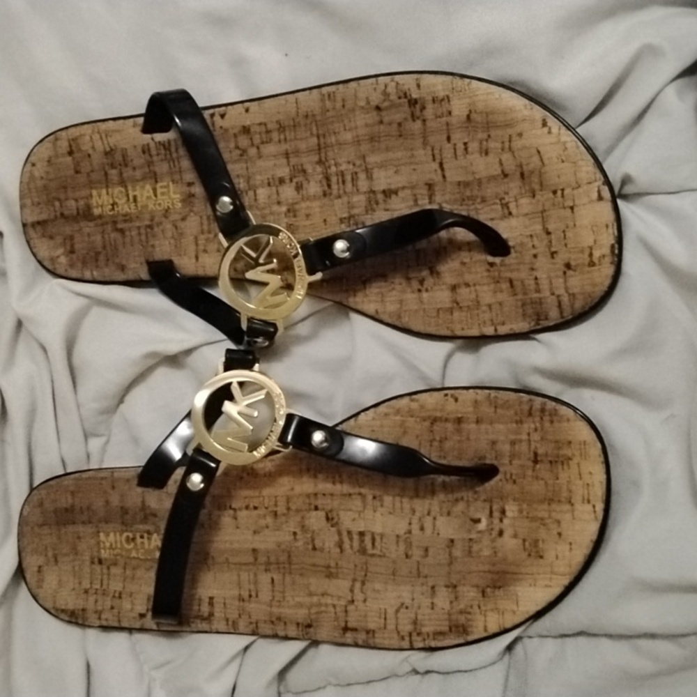 Michael Kors Black and Gold Logo Sandals